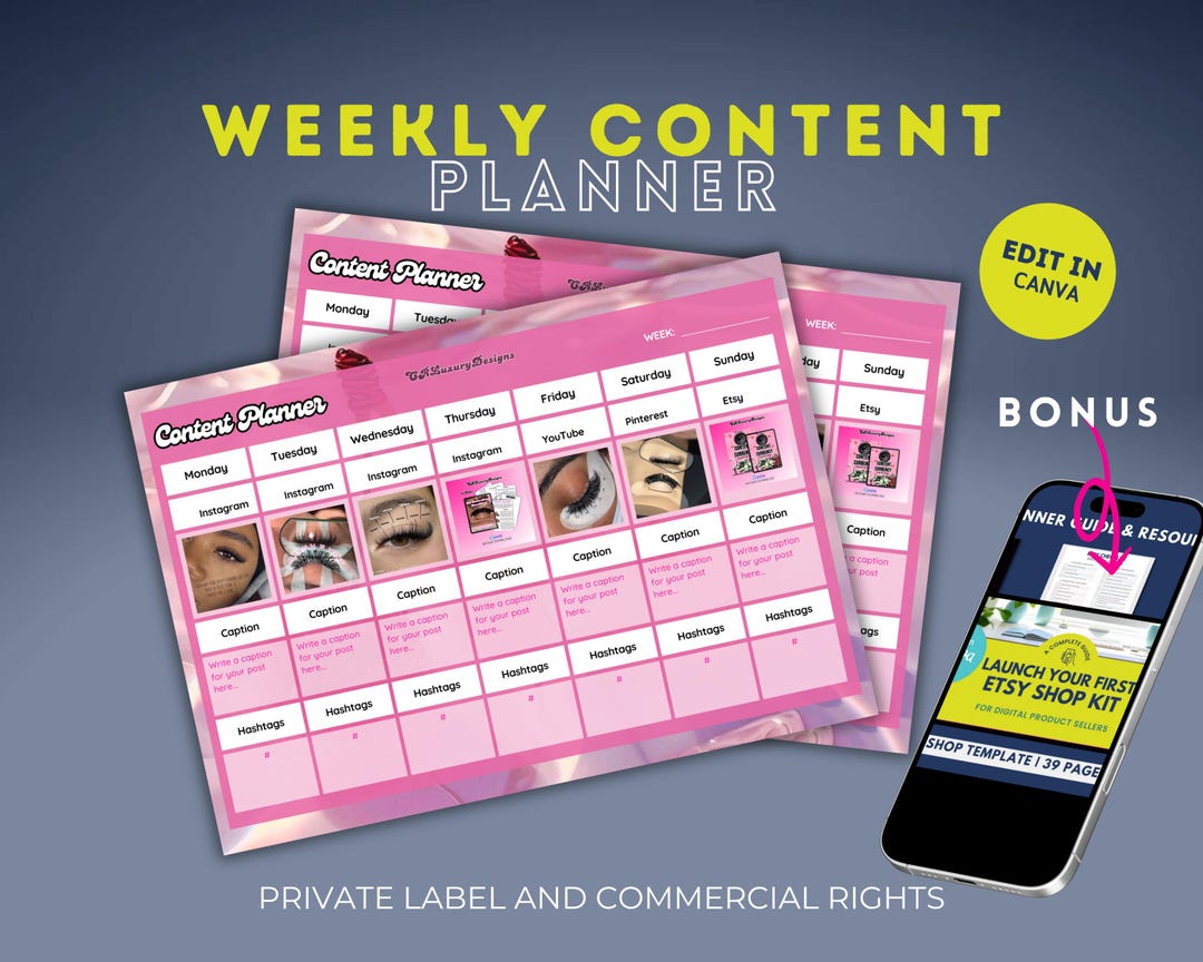 Canva Social Media Content Planner Template: Weekly PLR Printable ...
