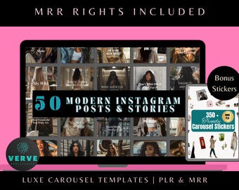 Instagram Carousel Templates, 50 Posts and Stories, Editable Canva PLR MRR Download