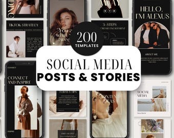 200 Instagram Templates Bundle | 100 Posts + 100 Stories | Canva Social Media Templates | Aesthetic Editable Designs | MRR + PLR Included