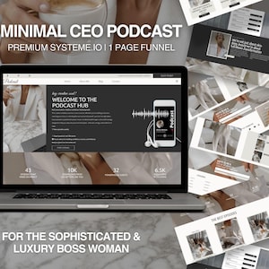 Customization options within the Minimal CEO Podcast Funnel, allowing users to personalize the design and content