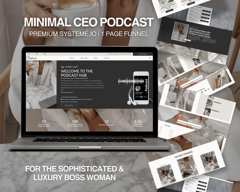 Customization options within the Minimal CEO Podcast Funnel, allowing users to personalize the design and content