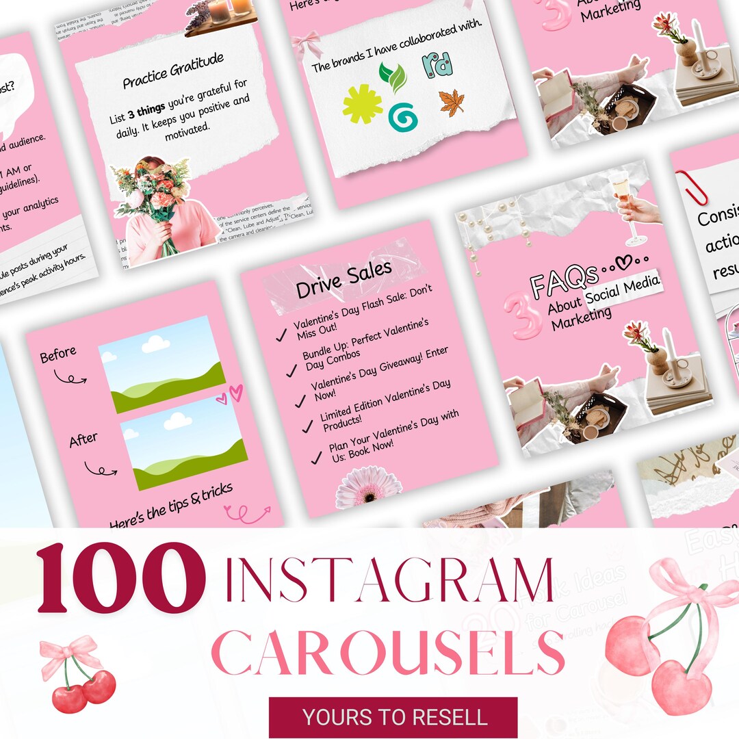 Pink Instagram Carousel Templates: Social Media Content Kit (canva ...