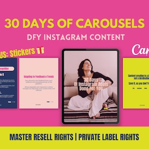 30 Days Instagram Carousel Templates: Editable Content, MRR+PLR (Canva)