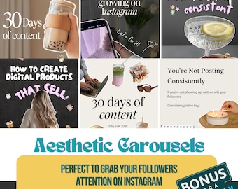 E-commerce Social Media Templates: 88 Cozy Aesthetic Carousels | White Outline MRR PLR  Resell Rights | Instagram Threads | Digital Products