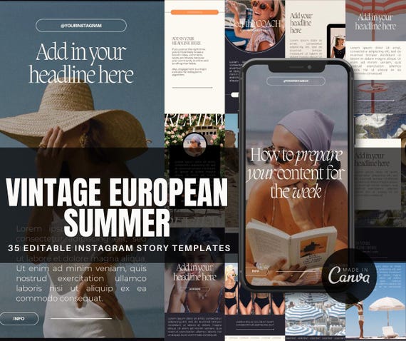 Vintage European Summer Instagram Story Templates – 35 Aesthetic Canva Story Templates for Content Creators & Influencer