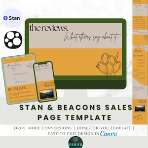 Stan Store |  Beacons | Sales Page Template - Line Art Flower Theme | Customizable în Canva | Digital Products | Social Media  | Marketing