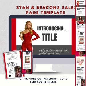 Digital Product Sales Page | RED Beacons  Stan Store Template | Customizable Canva Landing Page for PLR Products & Digital Marketing