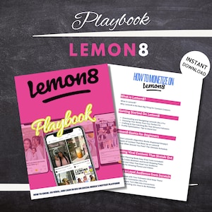 May include: A pink and white playbook titled "Lemon8 Playbook" with a smartphone graphic. The cover features the text "Lemon8" and "Playbook" in a stylized font. A second document titled "How to Monetize on Lemon8" is also visible.