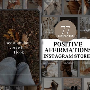 77 Positive Affirmationen Instagram Stories | Canva Vorlagen | Master Weiterverkaufsrechte | Denkweise & Motivationsinhalt | MRR + PLR