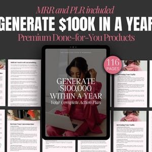 Generiere 100.000 innerhalb eines Jahres Anleitung & Arbeitsbuch | 116-seitiger Aktionsplan + Marketing-Mockups | Master Weiterverkaufsrechte + PLR | Canva Bearbeitbares eBook