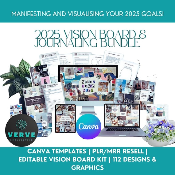 2025 Vision Board Kit: Printable Photos, Affirmations (Digital Download)
