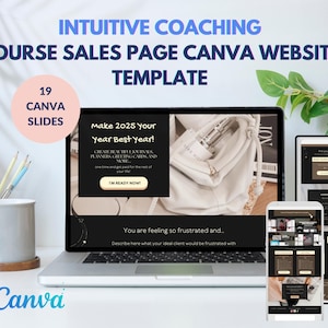 Intuitive Coaching Course Sales Page Canva Website Template | 19+ Customizable Slides | Coach Funnel Website Template