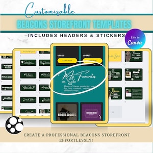 Dostosowywalne nagłówki i szablony kategorii Canva dla Beacons Storefront | Bonus White Sticker Bundle | Produkty cyfrowe | Media społecznościowe