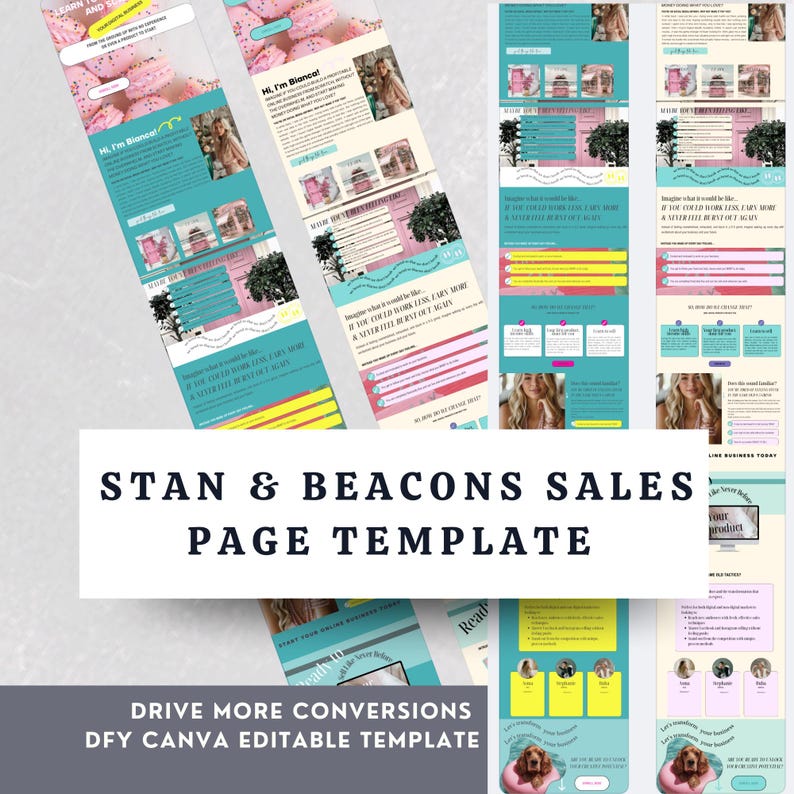 Beacons sales page template on a computer screen