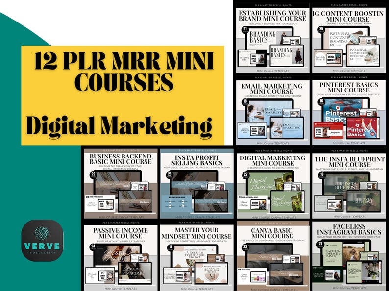 12 Digital Marketing Mini Course Bundle | Canva Templates & Audio Courses | Make Money Online | PLR MRR Product | Resell Rights | Instagram Social