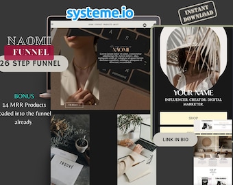 Naomi Systeme io Fully-Loaded Mega Funnel | 26-Page Systeme.io Digital Product Shop | DFY MRR Store | Instant Download |  Sales Funnel