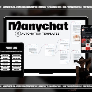 Main thumbnail showcasing Manychat automation flows with PLR & MRR rights
