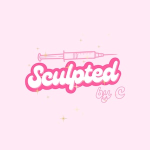 May include: Pink and white logo with the text "Sculpted by C" and a stylized image of a syringe with a needle.