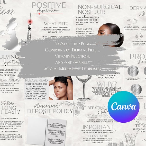 Silver aesthetic practitioner social media post bundle | Lip filler bundle | Instagram bundle | Advertising bundle |