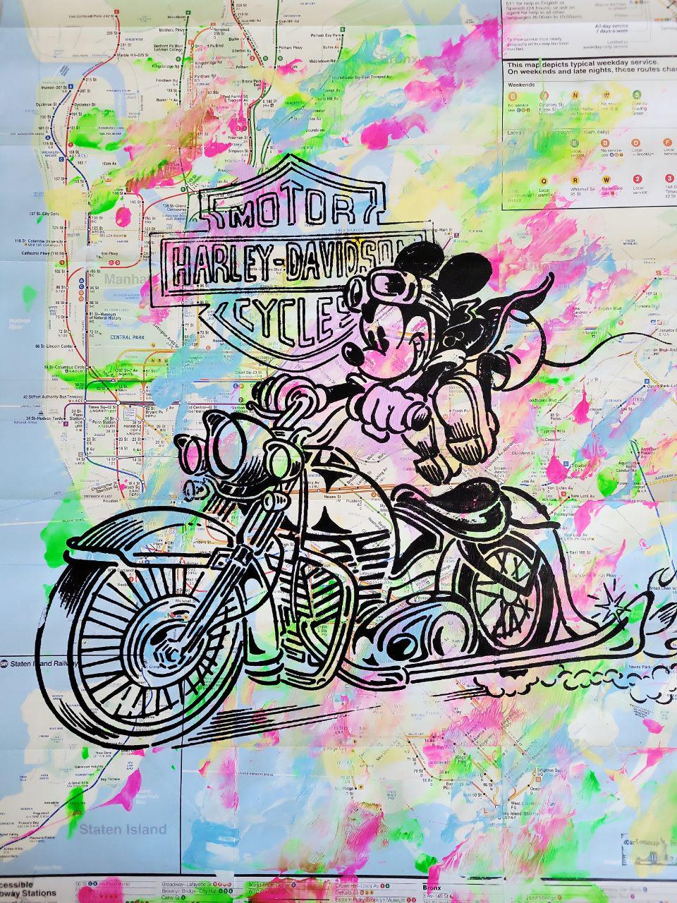 Harley Davidson Motorbike Graffiti 3D Wall Art, Motorcycle,Oil