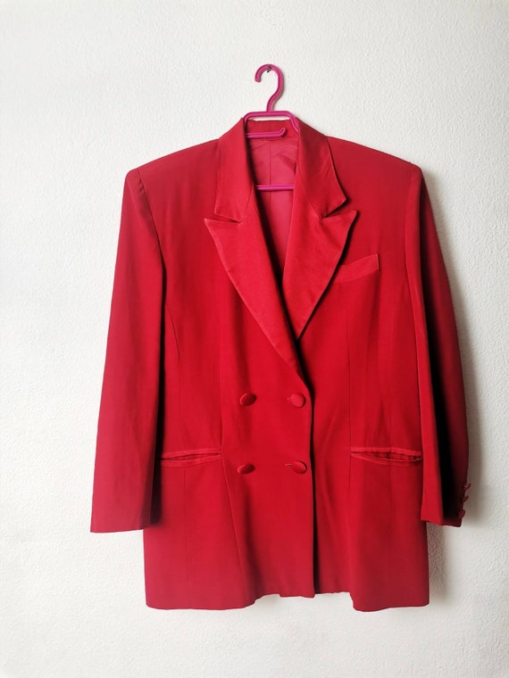 Red silk blazer Vintage red silk satin handmade w… - image 2