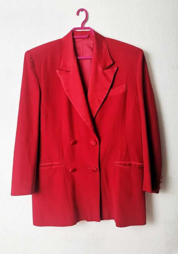 Red silk blazer Vintage red silk satin handmade w… - image 4