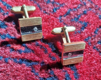 Gemelli vintage in finto oro, accento di cristallo minimalista