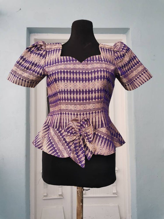 Made in Thailand Cotton Purple Tied Crop Blouse