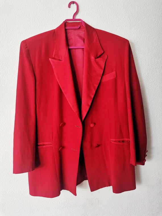 Red silk blazer Vintage red silk satin handmade w… - image 3