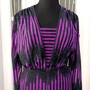 Vintage purple black striped dress Winter iconic 1970 &#39;s dress for women Multicolor black retro garment Christmas outfit Gift for her