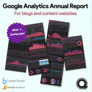 NEW & IMPROVED - Google Analytics / GA4 Looker Studio Annual Report Dashboard Template - Dark Theme