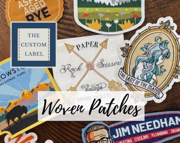 Featured listing image: Custom Woven Patches - Sew On, Iron On, Self Adhesive, Velcro© - Made in the USA Company