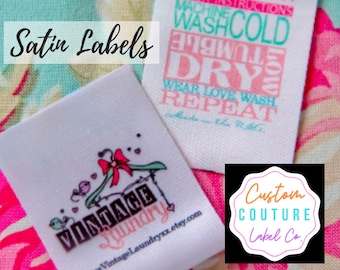 Custom Printed Satin Labels - Your Choice of Sew On Labels - Iron On Labels - Self Adhesive Labels - UNLIMITED COLORS - Made in USA