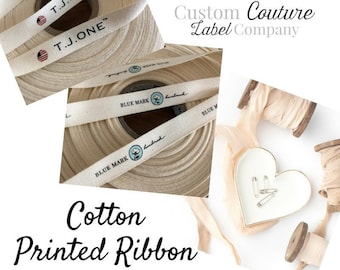 Custom Printed Cotton Ribbon - White or Natural - One or Two color imprint - 30 or 50 yards - Made in USA