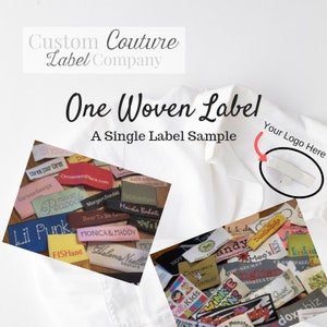 ONE Woven Label Maximaal 2" x maximaal 4" - Eigen artwork - Maximaal 10 kleuren - A USA Company - Sample Woven Label