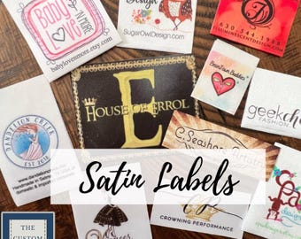 Custom Printed Satin Labels - Sew On, Iron On, Self Adhesive - Made in USA Company
