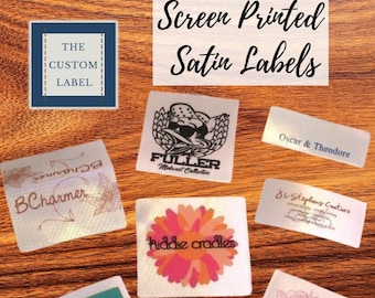Custom Screen Printed Satin Labels - Black or White Ribbon - Made in USA Company