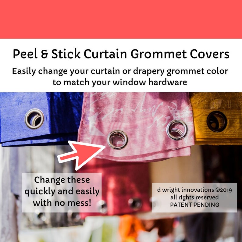 Peel /& Stick CurtainDrapery Grommet Covers Set of 16 Easily Change the Color of Your Curtain Panel Grommets to Match Your Curtain Rod