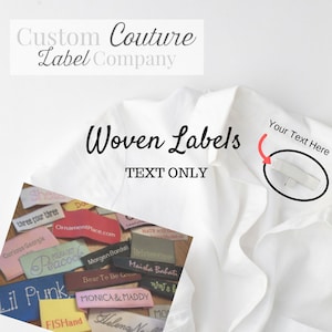 Custom Woven Labels - Fashion Brand Labels - Sewing Tags - Damask Labels - Woven Clothing Labels - TEXT ONLY - Made in USA