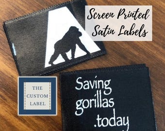 Custom Screen Printed Satin Labels - Black or White Ribbon - Made in USA Company