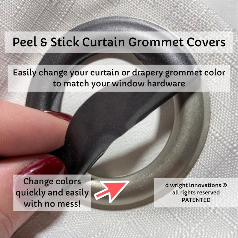 Peel & Stick Curtain/Drapery Grommet Covers Easily Change the Color of Your Curtain Panel Grommets to Match Your Curtain Rod Set of 16 immagine 1