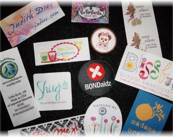 50 SEW ON Custom Printed Clothing Labels - Sewing Tags - Sublimated Labels - Unlimited Colors - No Fray - FREE Die Cutting