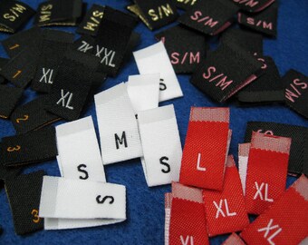 50  Woven Size labels - Clothing Labels - Sewing Tags - Choose Your Own Colors and Fonts