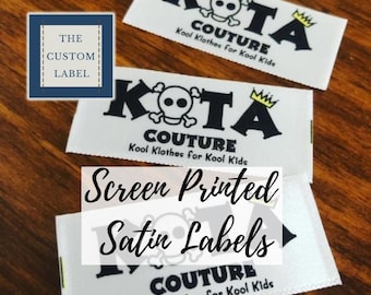 Custom Screen Printed Satin Labels - Black or White Ribbon - Made in USA Company