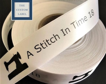 Custom Printed Satin Ribbon - Woven Edge - Screenprinted - Two Color Maximum - A Made in USA Company