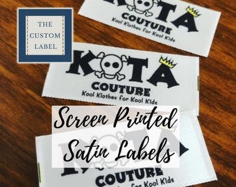 Custom Screen Printed Satin Labels - Black or White Ribbon - Made in USA Company