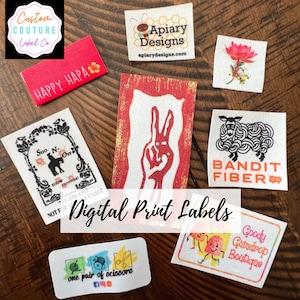 100 NAAIEN digitaal bedrukte kledinglabels - tags naaien - onbeperkte kleuren - geen rafels - GRATIS stansen