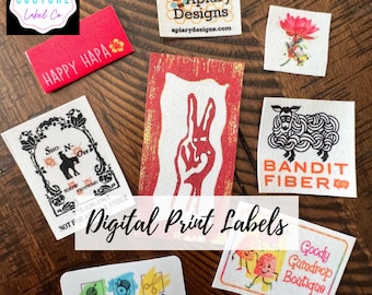 100 SEW ON Digital Print Clothing Labels - Sewing Tags - Unlimited Colors - No Fray - FREE Die Cutting