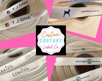 Custom Printed White or Natural COTTON Ribbon/Twill Tape by the yard - One or Two color imprint - 30 or 50 yards