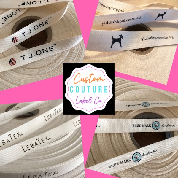 Custom Printed White or Natural COTTON Ribbon/Twill Tape by the yard - One or Two color imprint - 30 or 50 yards